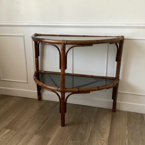 Console en rotin et verre fumé