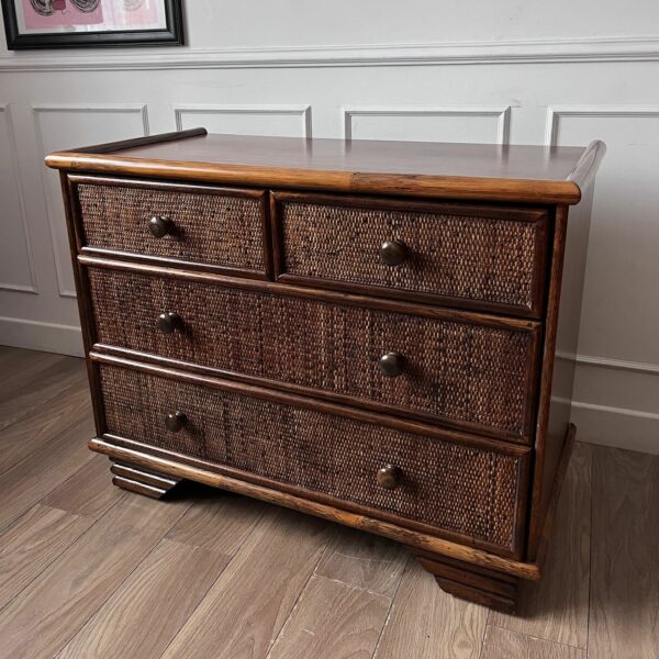 Commode en osier tressé années 70