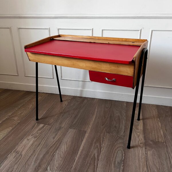 Petit bureau vintage rouge et bois
