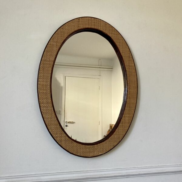 Miroir ovale vintage canné années 80